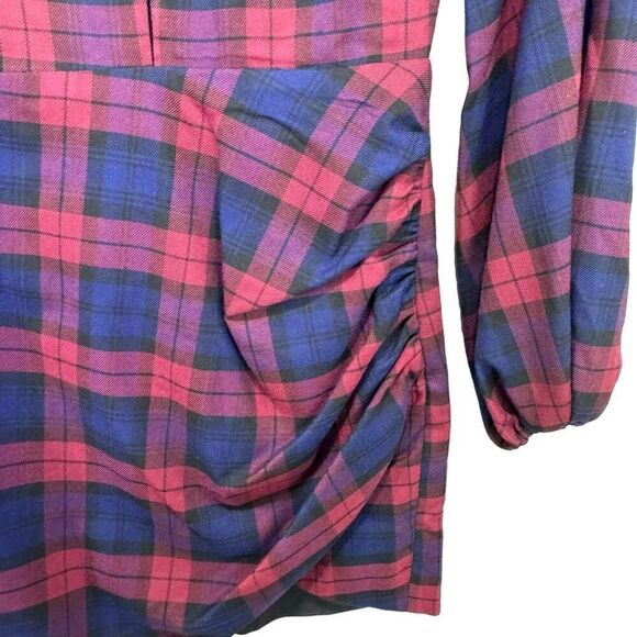NWT Lovers + Friends Liliana Plaid Long Sleeve Mini Dress Burgundy Blue Size XS - Picture 4 of 7